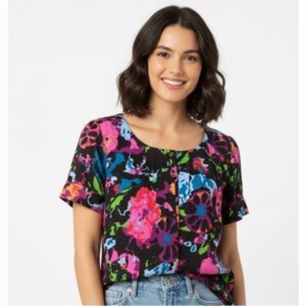 Thakoon x Target Black Floral Print Button Front Short Sleeve Blouse Size XS